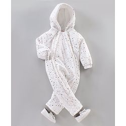 Babyhug Full Sleeves All over printed Winter Wear Romper - White