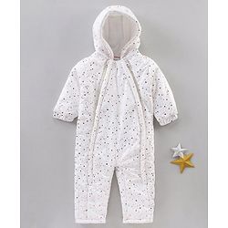 Babyhug Full Sleeves All over printed Winter Wear Romper - White