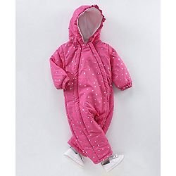 Babyhug Full Sleeves All over printed Winter Wear Romper - Pink