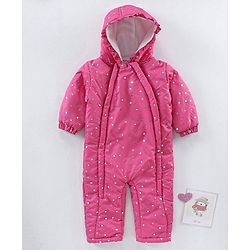 Babyhug Full Sleeves All over printed Winter Wear Romper - Pink