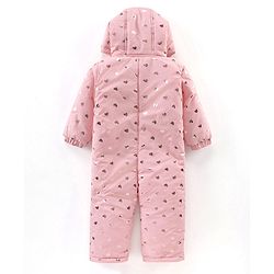 Babyhug Full Sleeves Winter Wear Hooded Romper Heart Print - Pink