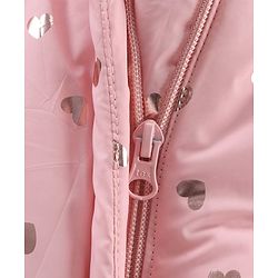 Babyhug Full Sleeves Winter Wear Hooded Romper Heart Print - Pink