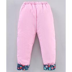 Babyhug Winter Wear Full Sleeves Hooded Padded Jacket & Lounge Pant Floral Print - Navy Blue Light Pink