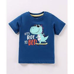 Babyhug Half Sleeves Tee With Shorts Dino & Stripes Print- Blue