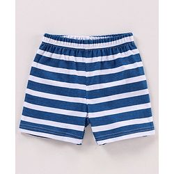 Babyhug Half Sleeves Tee With Shorts Dino & Stripes Print- Blue