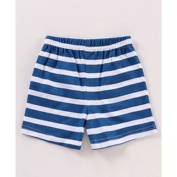 Babyhug Half Sleeves Tee With Shorts Dino & Stripes Print- Blue