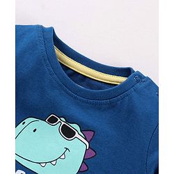 Babyhug Half Sleeves Tee With Shorts Dino & Stripes Print- Blue