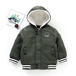 Babyhug Full Sleeves Hooded Solid Color Fashion Heavy Winter Jacket - Olive Green
