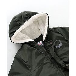 Babyhug Full Sleeves Hooded Solid Color Fashion Heavy Winter Jacket - Olive Green
