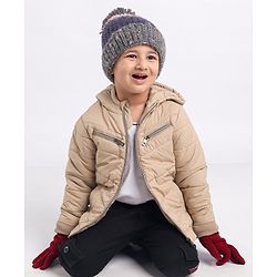 Babyhug Full Sleeves Solid Heavy Winter Hooded Jacket - Fawn