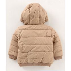 Babyhug Full Sleeves Solid Heavy Winter Hooded Jacket - Fawn