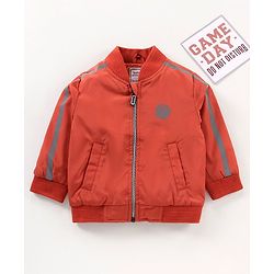 Babyhug Full Sleeves Solid Light Weight Bomber Jacket - Rust