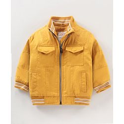 Babyhug Full Sleeves Jacket Solid & Stripes Print- Mustard