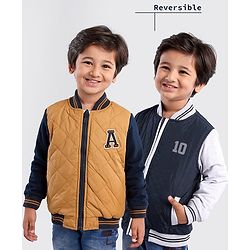 Babyhug Full Sleeves Reversible Jacket Solid & Stripes Print- Navy White
