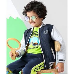 Babyhug Full Sleeves Reversible Jacket Solid & Stripes Print- Navy White