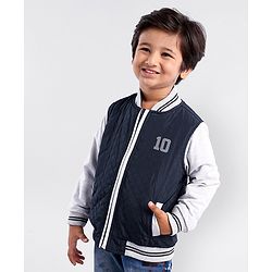 Babyhug Full Sleeves Reversible Jacket Solid & Stripes Print- Navy White