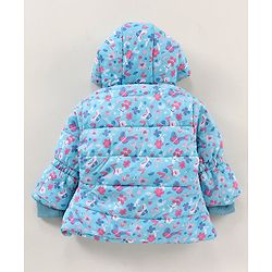 Babyhug Full Sleeves Hooded Heavy Winter Jacket Floral Print - Blue
