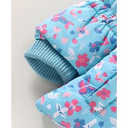 Babyhug Full Sleeves Hooded Heavy Winter Jacket Floral Print - Blue