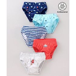 Babyhug Antibacterial Cotton Printed Briefs Pack of 5 - Multicolor