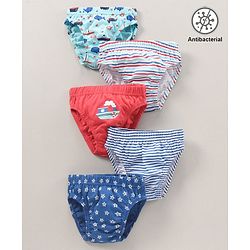Babyhug Cotton Knit Antibacterial Stripe & Star Printed Briefs Pack of 5 - Multicolour