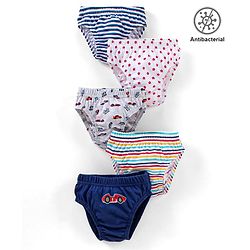 Babyhug Antibacterial Stripes & Vehicle Print Briefs Pack of 5 - Multicolor