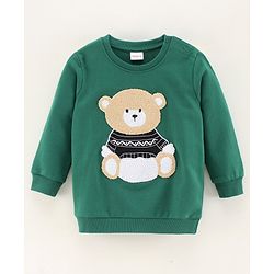Babyhug Full Sleeves Sweatshirt Teddy Embroidery - Green