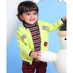 Babyhug Full Sleeves Hooded Sweat Jacket Dino Patch - Lime Green