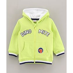 Babyhug Full Sleeves Hooded Sweat Jacket Dino Patch - Lime Green