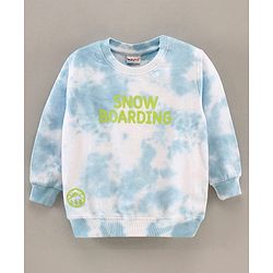 Babyhug Full Sleeves Tie & Dye Sweatshirt Text Print - White Blue