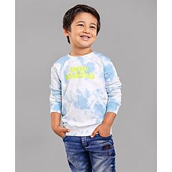 Babyhug Full Sleeves Tie & Dye Sweatshirt Text Print - White Blue