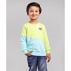 Babyhug Full Sleeves Cut & Sew Sweatshirt Multi Print - Blue Green