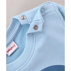 Babyhug Full Sleeves Knit Sweatshirt With Mountain Print And Pocket & Quilting at Sleeves - Blue