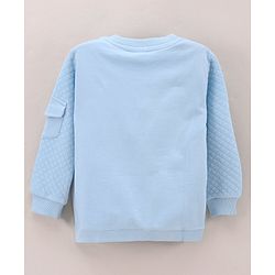 Babyhug Full Sleeves Knit Sweatshirt With Mountain Print And Pocket & Quilting at Sleeves - Blue