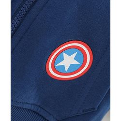Babyhug Full Sleeves Hooded Cut & Sew Sweatshirt Captain America Shield Applique - Navy