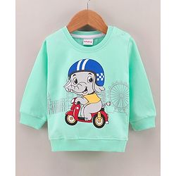 Babyhug Cotton Blend Knit Full Sleeves Sweatshirt Elephant Print - Light Blue