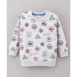 Babyhug Full Sleeves All Over Printed Sweatshirt - White Melange