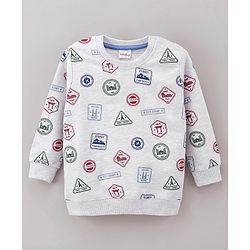 Babyhug Full Sleeves All Over Printed Sweatshirt - White Melange