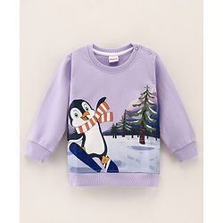 Babyhug Cotton Blend Full Sleeves Sweat Shirt Penguin Print - Purple
