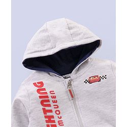 Babyhug Full Sleeves Hooded Sweatshirt Lightning McQueen Print - White Melange