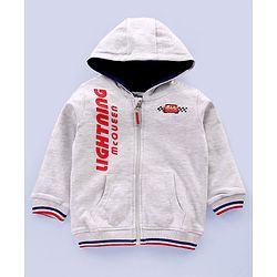 Babyhug Full Sleeves Hooded Sweatshirt Lightning McQueen Print - White Melange