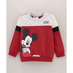 Babyhug Cotton Knit Full Sleeves Sweatshirts With Mickey Mouse Print - Red
