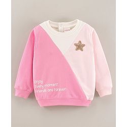 Babyhug Full Sleeves Cut & Sew Sweatshirts With Glitter Star Badge - Pink
