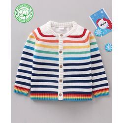 Babyhug 100% Organic Cotton Full Sleeves  Sweater Striped - Multicolour