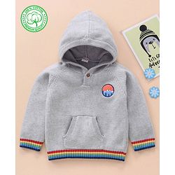 Babyhug 100% Organic Cotton Full Sleeves Hooded Sweater - Grey