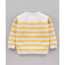 Babyhug 100% Organic Cotton Full Sleeves Stripe Sweater Car Embroidery - Off White Yellow