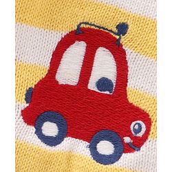 Babyhug 100% Organic Cotton Full Sleeves Stripe Sweater Car Embroidery - Off White Yellow