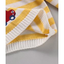 Babyhug 100% Organic Cotton Full Sleeves Stripe Sweater Car Embroidery - Off White Yellow