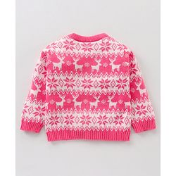 Babyhug 100% Organic Cotton Knit Full Sleeves Sweater Intarsia Design- Pink White