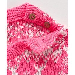 Babyhug 100% Organic Cotton Knit Full Sleeves Sweater Intarsia Design- Pink White