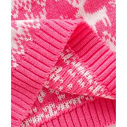 Babyhug 100% Organic Cotton Knit Full Sleeves Sweater Intarsia Design- Pink White